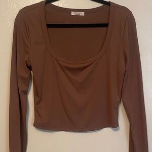 Stylish Brown Ribbed Crop Top